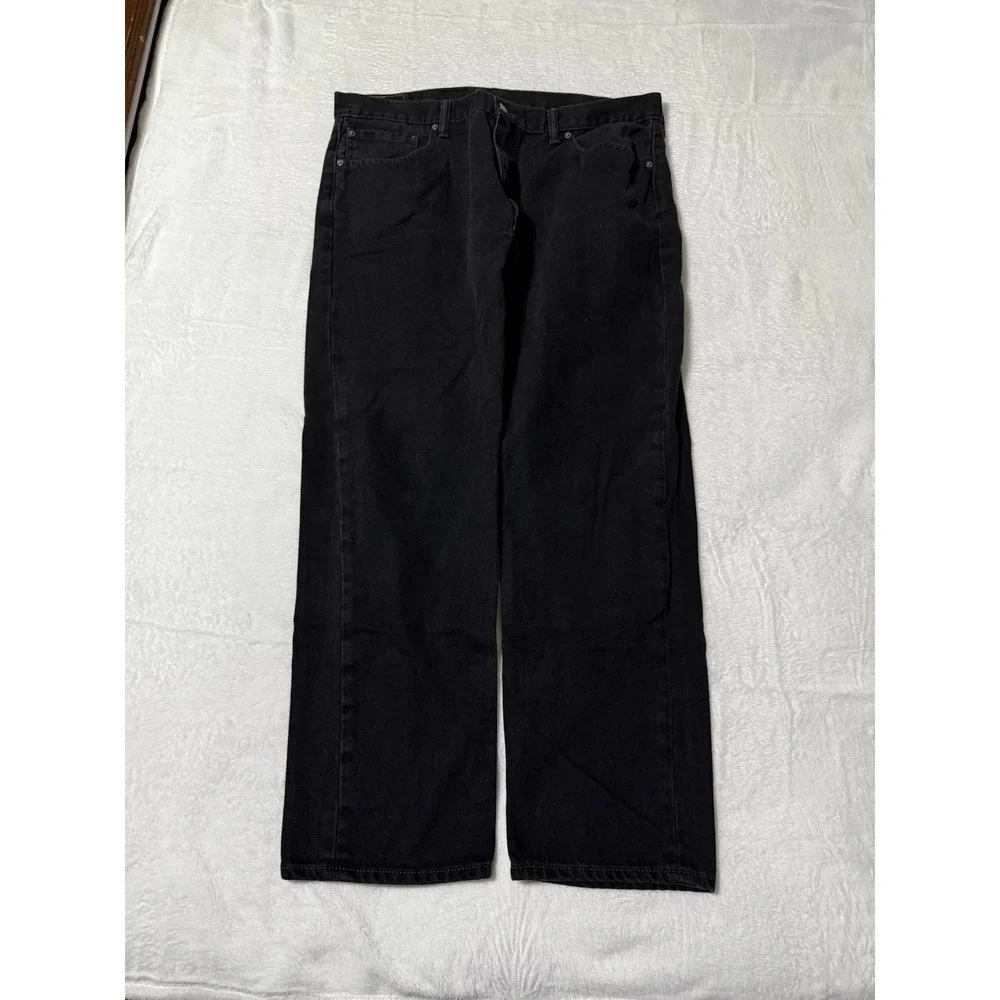 Levis 505 Jeans Mens 38x29 Black Regular Straight Mid Rise Dark Wash
